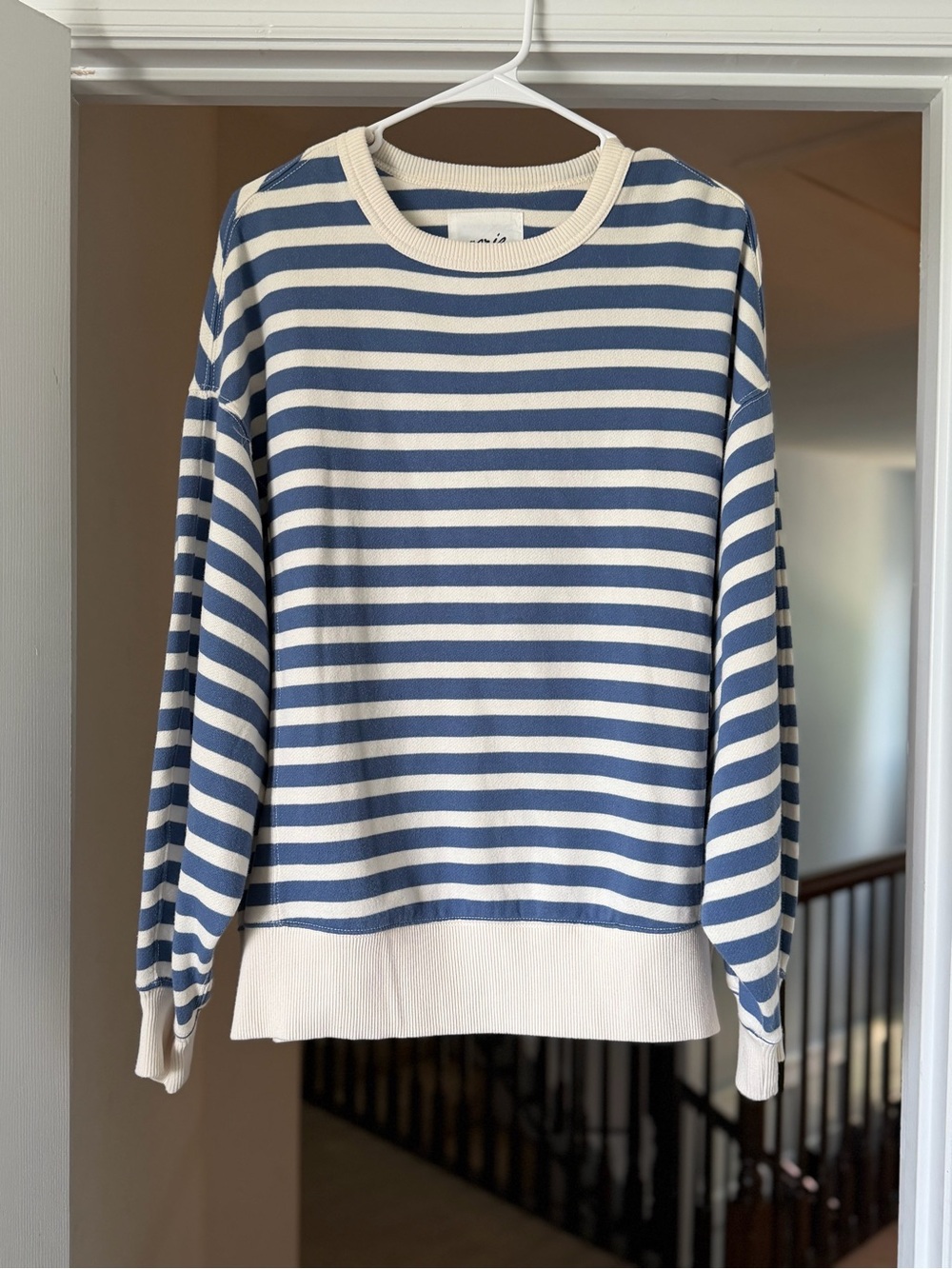 Aerie Go-To Sweatshirt Blue Cream Striped Oversized Crewneck. Oversized Small